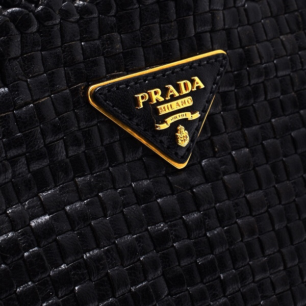 Prada Black Goatskin Woven Leather Madras Clutch